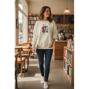 Vintage Artisans Sweatshirt Womens 2XL Cream Kids Painter‎ Graphic Made USA 90s